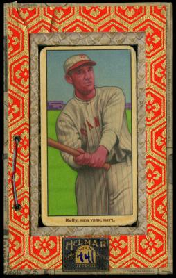 Picture, Helmar Brewing, T206-Helmar Card # 441, George KELLY (HOF), Bat out, purple buildings, New York Giants